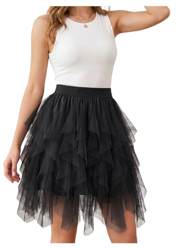 WERFORU Damen Tüllrock Midi Geschichtetes Mesh-Design Tüllrock Elastischer Taillenbund A-Linie Netzrock für Party Alltag und Festlichkeiten