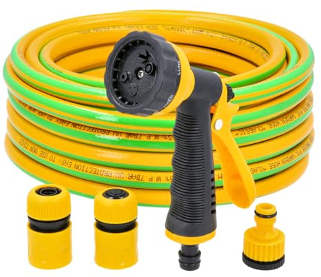 TOUGH MASTER Garden Hose 15m 50ft with 6 Pattern Spray Gun and 3 Nozzles, 3-Layer Reinforced Hosepipe 1/2 inch for Lawn Irrigation, Car Washing, Pet Care, Patio Cleaning, Outdoor Use