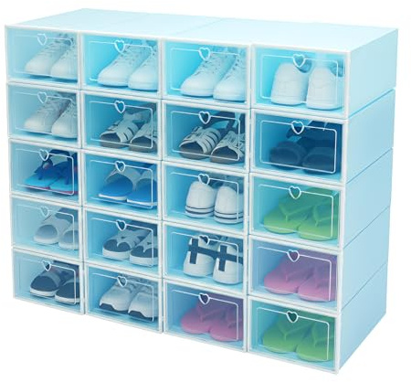 GDSKR Lot de 20 boîtes à chaussures transparentes, empilables, avec couvercle rabattable, pour le rangement des chaussures à la maison, dans les armoires ou les systèmes d'étagères