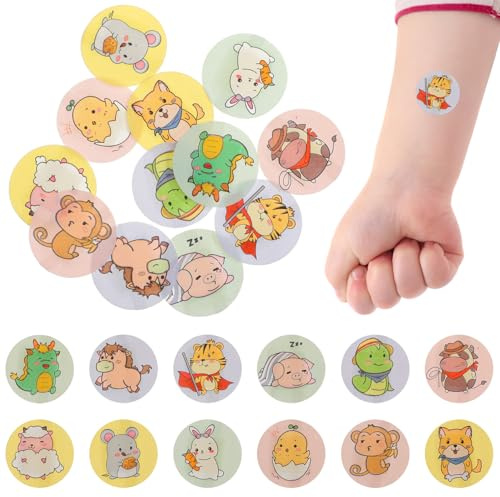 Hoement Apósitos Redondos para Heridas Infantiles Adhesivos Hemostáticos Transpirables y Resistentes al Agua Tamaño Pequeño con Diseño de Dibujos Animados 120 Unidades para Cuidado y