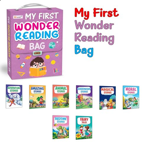Toddlers learning library Story bag : Learning Story book for kids with moral, My First Picture Library Bag, Library Boxset of 8 Story Books For Children