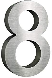 3D Hausnummer 8 Edelstahl Arial rostfrei witterungsbeständig 3D Effekt in 20cm Höhe und 3cm Tiefe aus gebürstetem Edelstahl V2A inkl. Montagematerial erhältlich: 0,1,2,3,4,5,6,7,8,9, A,B,C,D