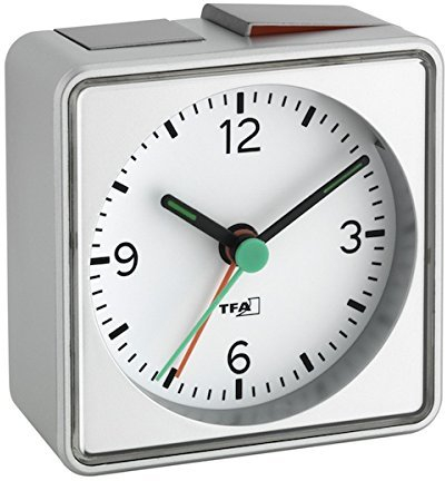 Analoger Lautlos-Wecker TFA 60.1013 Push Sweep-Uhrwerk ohne Ticken (Silber, mit Batterie)
