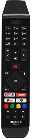 Replacement Remote Control for Hitachi RC43141 Smart LED TVs with Netflix Youtube Freeview F play Buttons