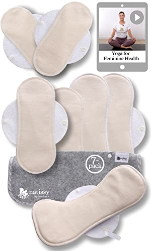 Öko Stoffbinden waschbar aus Bio Baumwolle für jeden Periodenfluss (Größe S+M+L+XL, 7er-Pack); lange & kleine mehrweg Binden Damen, Mädchen MADE IN EU; waschbar bei hoher T°; für bequeme Periodentage