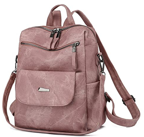 ROOSALANCE Backpack Purse for Women, PU Leather Ladies Backpack, Pink