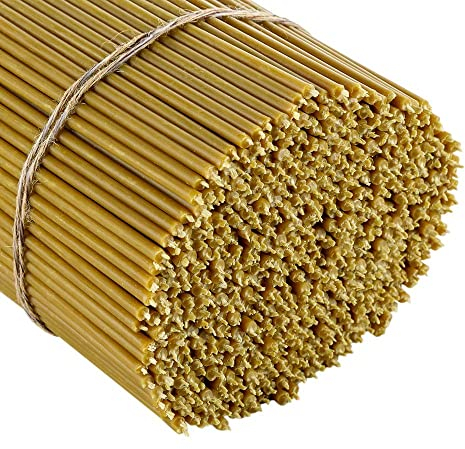 Danilovo Ritual Kerzen 100% Bienenwachs (Gelb) - Orthodoxe Kerzen für Gebet Tischdeko Hochzeit - Ungiftig, Ruß - Tropffrei, Nachhaltige Produkte, N120, Höhe: 16 cm, Ø 5,4 mm (200 stück)