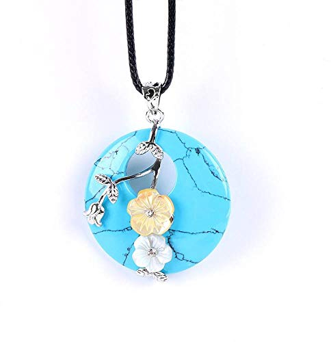 WSXEDC Stein Anhänger Halsketten,Elegante Rosenblume Blau Türkis Stein Anhänger Silber Unisex Lederkette Schmuck Für Hochzeiten Proms Partys Weihnachtsfest Geschenke