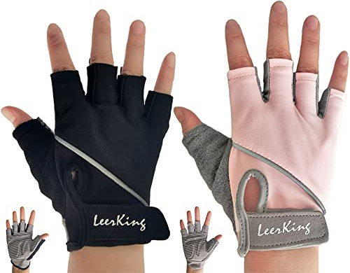 LeerKing Fitness Handschuhe Kurzfinger Trainingshandschuhe rutschfeste Damen Herren Sporthandschuhe ohne Handgelenk für Radfahren Yoga Bodybuilding Krafttraining Schwarz M