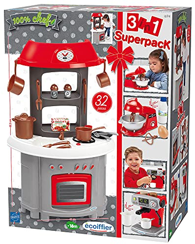 Jouets Ecoiffier - 1694 - Super Pack Cuisine 3 en 1 avec 14 Ustensiles Inclus et Accessoires - Jeu d'imitation - Dès 18 Mois - Fabriqué en France