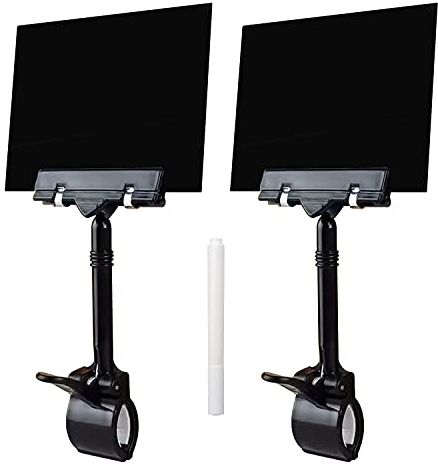 TIANLIN 2 Stück Preisschilder Flohmarkt 10×15cm mit Clip, Schwarz A6 Preisschildhalter, Mit Weißem Abwischbaren Stift, Preisetiketten für Supermarkt, Einkaufszentrum