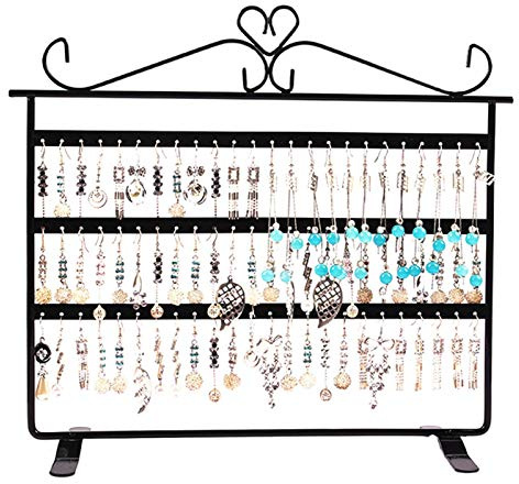 Tomotato Porta Orecchini, Elegante espositore Gioielli a 72 Fori, Supporto per espositori, organizzatore di Gioielli a 3 Livelli, Appendere collane, bracciali, Orecchini, in Metallo Resistente