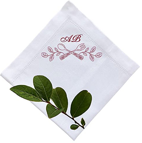 Servietten, Stoffservietten, Stoffservietten Bestickt mit Monogramm, Servietten Bestickt, Servietten mit Monogramm (Weinrot)