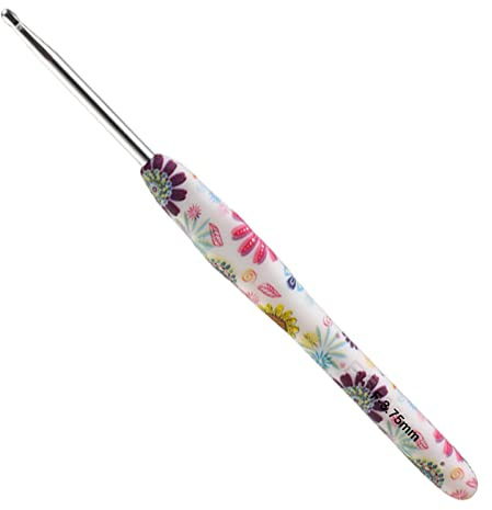 Coopay Häkelnadel mit Schön Blume, 1 Stück Gummigriff Häkelnadel 3,75 mm, Exquisite Ergonomisch Häkelnadeln für Anfänger, Solide Metall Häkeln und Bequem TPR Griff Häkelnadeln für Arthritische Hände