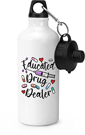 Gift Base Educated Drug Dealer Sports Bottle Water Gym 600ml White