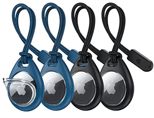 UNBREAKcable 360° Schutzhülle für AirTag (1. & 2. Generation), TPU Vollschutz Schlüsselanhänger mit Premium Doppelgeflecht-Nylonband, Kratzfeste Ausführung für Schlüssel, Koffer und Taschen [4er Set]