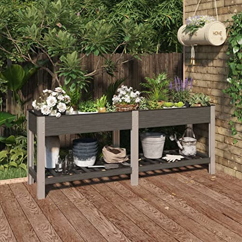 Tidyard Arriate,Macetero,Jardinera con Patas,Arriate de Jardín con Estante,Tiestos Exterior,Maceta Rectangular,Tiestos para Plantas,Jardineras Exterior Balcon,WPC,Gris 200x50x75 cm,Fondo Abierto