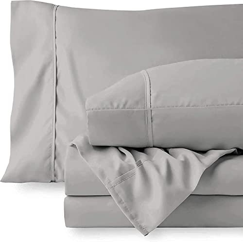 Custom Silk Luxury 7 Piece Bed Sheet Set, Extra Soft 800 Thread Count & 100% Long Staple Egyptian Cotton, 26cm Deep Fitted Sheet & Zipper Duvet Cover Bedding - Light Grey Solid, UK Caesar Size.