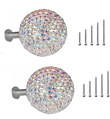Yurosiay 2 Stück Schrankknöpfe Glitzernde Strass Schrankgriffe Strass Türgriffe mit 10 Schrauben Möbelknopf Diamant Schubladenknöpfe Runder Kristallknopf für Kommode Kleiderschrank Weiß