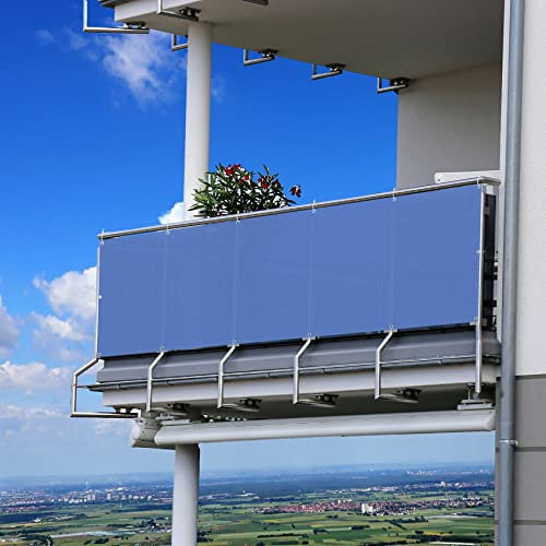 Privacidad de Balcón y Pantallas 90 x 750 cm Protección Rayos UV Transpirable Vela Sombra Mallas de Sombreo con Ataduras de Cables para jardín y balcón, Azul Oscuro