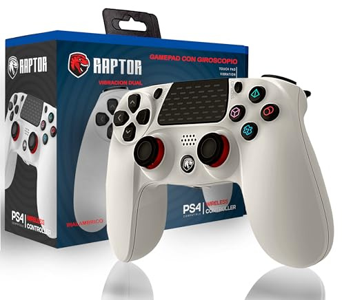 Mando Inalambrico Bluetooth Blanco compatible con PS4 PS3 PC Android Windows gamepad 6 ejes con vibración doble Luz LED Joystick tactil recargable compatible juegos Shooters carreras acción dualshock
