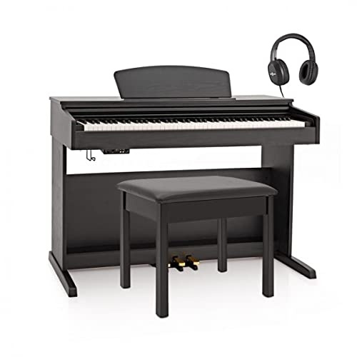 Digital Piano 88 gewichtete Tasten mit Ständer, 3 Pedalen & Zubehör | 88 Gewichtete Anschlagempfindliche Tasten, Reicher Stereoklang mit Hall, 2-Spur-Aufnahme, Drei Pedale