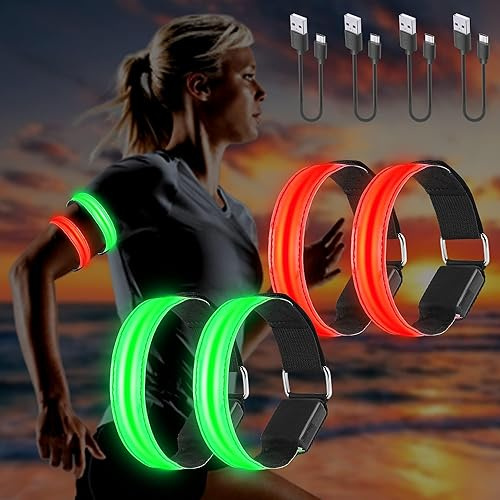 Aicharynic 4 Stück LED Armband USB, LED Reflective Band Leuchtarmband Laufarmband Lichtband Kinder Leuchtbänder Reflektorband Licht Kinder Nacht Sicherheits Licht für Joggen Laufen Running Sports