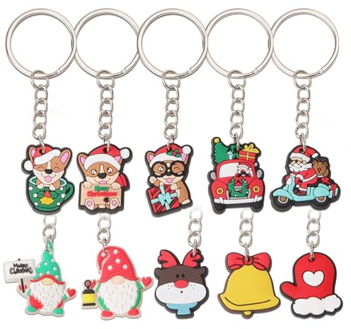 COLOFALLA 30pcs Llaveros Navidad de 10 Estilos Papá Noel Gnomos Renos de Navidad Campanas Naivdad Llaveros Navideños Regalo Adornos Navidad
