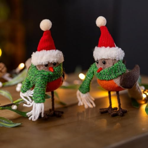 Marco Paul Set of 2 Robin Hanging Ornaments – 18 cm Plush Christmas Tree Decorations – Soft Fabric Robin Xmas Baubles for Tree, Mantel or Window Display – Festive Holiday Home Décor Pendant