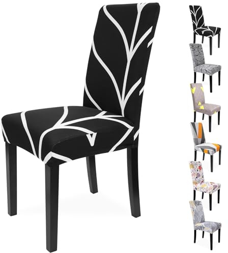 Zindoo Stuhlhussen 4er Set Modernes Zweigmuster Stretch Stuhlbezug | für Hochlehner und Esszimmerstühle, Abnehmbar, Waschbar, mit Elastischen Fixierbändern, Rutschfest