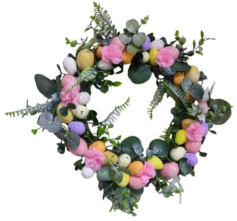 MagiDeal Ostereierkranz Blumenkranz, Osterdekorationen, Künstliche Osterkränze, Künstliche Grüne Blätter, Girlande für Haustür, 45 cm