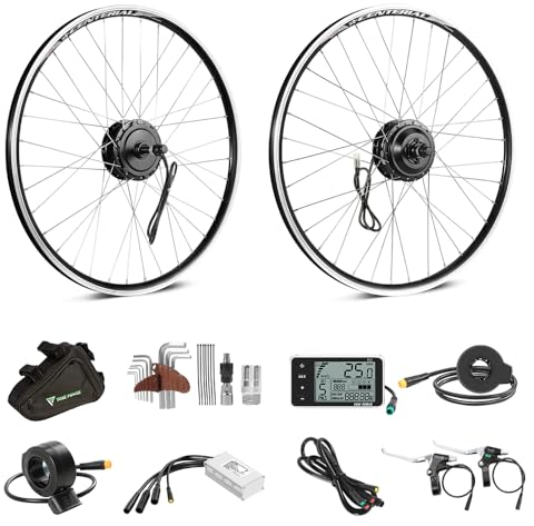 SHIMOST 27,5 Zoll E-Bike Umbausatz Conversion Kit 350W Schwarz/Silber Heckmotor für Fahrrad Hinterrad Schraubkranz/Kassette mit Zubehör (350W Schwarz Motor Schraubkranz)