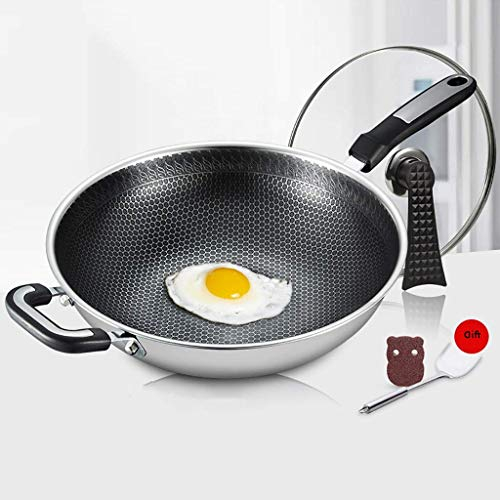 OQHAIR Wok para inducción Wok de Acero Inoxidable 304 Sartén Antiadherente Wok Estufas de Gas Cocina de inducción Estufa de Gas Olla Especial (Tamaño: 30 cm) (30 cm)