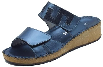 Grunland Palo CI3615 Blu Ciabatte Confort per Donna in Pelle con Doppia Regolazione a Strappo (Taglia 38)