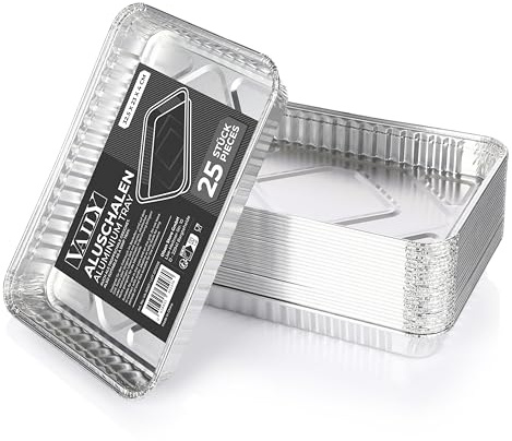 Vaily Alu Tropfschalen Groß 100er Pack - Veggie Aluschalen Grillschalen - Zubehör für Gasgrill, Kohlegrill & Elektrogrill als Fettauffangschale - 32,5 x 23 cm