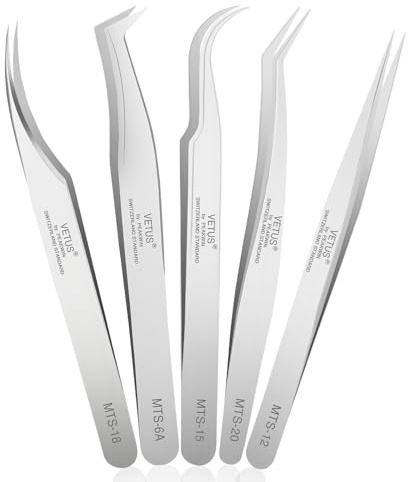 LZM Precisionspincett set om 5 för individuella ögonfransförlängningar, nagelkonst, smyckestillverkning