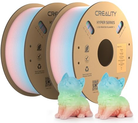 Creality Official Hyper PLA Filament Regenbogen 2KG, 3D Drucker Filament für Hochgeschwindigkeitsdruck, langlebig und widerstandsfähig, glatt, Überhang Leistung Maßgenauigkeit +/-0.03mm, 2 Rollen