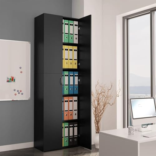 Azzrora Armadio per Ufficio Nero 60x32x190 cm in Legno Multistrato, Schedario, Mobile, Mobiletto