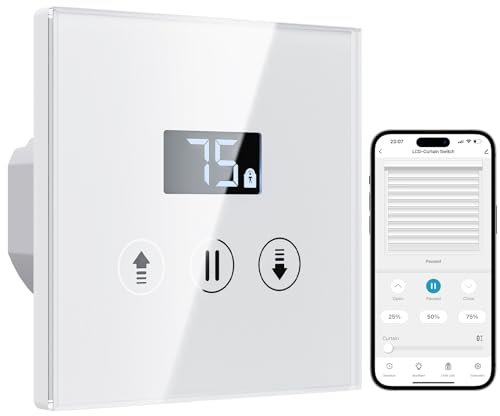 ALLEVOI Smart Rolladenschalter, Wlan Jalousie Schalter mit LED-Display, Kompatibel mit Amazon Alexa/Google Assistant 80x80 mm