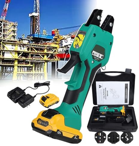 forplubossmmp Pince À Sertir Électrique 12V, Outil De Sertissage De Tuyau Hydraulique avec 3 Têtes De Matrice, Outil De Fil De Câble De Borne Électrique 0,25~10 M㎡ pour Bornes(avec Boîte À Outils)