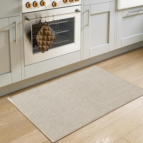 Cheerx Alfombra Cocina Lavable Antideslizante,Alfombras de Cocina Fácil de Limpiar, Alfombras Cocina Tejida Absorbente, Alfombrilla para Cocina, Comedor, Lavadero(Beige, 43 x 75cm)