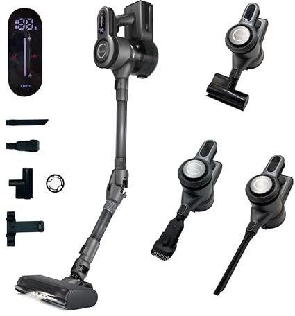 Aspirapolvere Senza Fili, Potente, Battimaterasso 60min Autonomia, Spazzola Antigroviglio,Tubo Pieghevole,Scopa Elettrica, Aspirabriciole Display Led Aspirazione Automatica 6 Velocita' 550W 45kpa