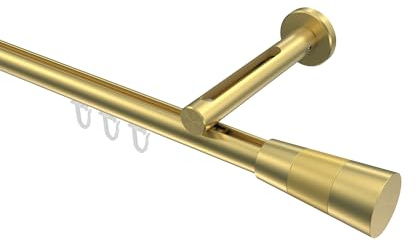 INTERDECO Innenlauf-Gardinenstange 20 mm, moderne Innenlaufstange aus Metall, Messing-Optik, zur Wandmontage, Typ 10213345, 160 cm