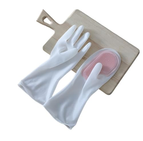 PUYUNA Rubber Gloves,Rubber Gloves 1 Pair 2-in-1 Silicone Dishwashing Gloves Reusable Rubber Gloves Home Kitchen Cleaning Tools Dishwashing Bathroom Car Dishwashing Gloves(Pink)(Pink)