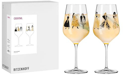 RITZENHOFF 8111002 Cocktail-Glas 2er Set 500 ml, Serie Fashion, 2 Stück mit Kleider-Model Motiv golden - Made in Germany