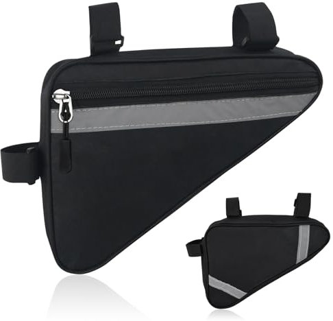 Lunaanda Fahrradtasche Rahmen, wasserdichte Fahrrad Dreiecktasche mit Reflektierenden Streifen, 2L Oxford Rahmentasche Fahrrad für MTB Mountain und Rennräder, Bicycle Werkzeugtasche, Schwarz