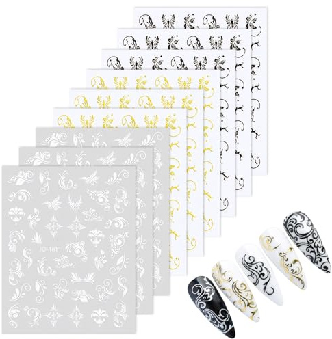 9 Fogli Decalcomanie per Decorazione Unghie, Adesivi per Nail Art con Totem Bohémien Retrò, 3D Nail Art Stickers Autoadesivi per Ragazze, Accessori per Decorazioni per Ragazza