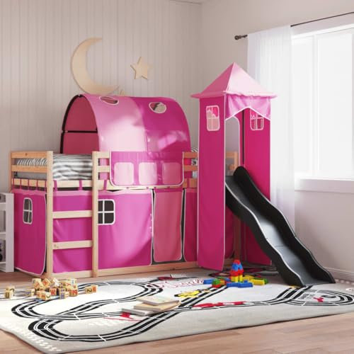 UJCHVHN Item-Bunk Bed without Mattress with Slide and Curtains Pink 90x190 cm Single,Beds & Accessories,Beds & Bed Frames