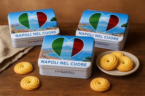 Biscuit Playtime Cuori al Limone – 3 Scatole da 250g – Biscotti Artigianali con Scatola in Latta “Napoli nel Cuore” – Idea Regalo Made in Italy