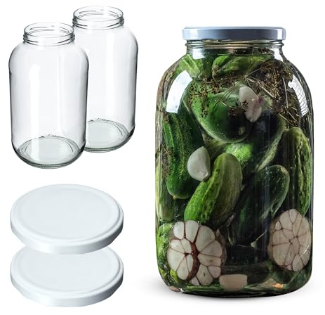 KADAX 2er Set Einmachgläser 4L mit TO100 Schraubdeckel Weiß – Konservengläser für Gurken, Kombucha & Kimchi | Fermentieren, Einlegen & Einkochen